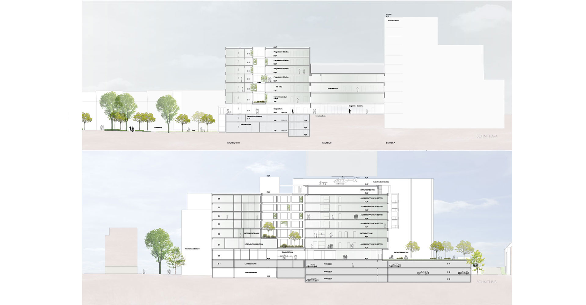 Schnitt Marienkrankenhaus Zielplanung 2025, Siegen, mga consult Rheinbreitbach Architekten, Konzeption und Planung